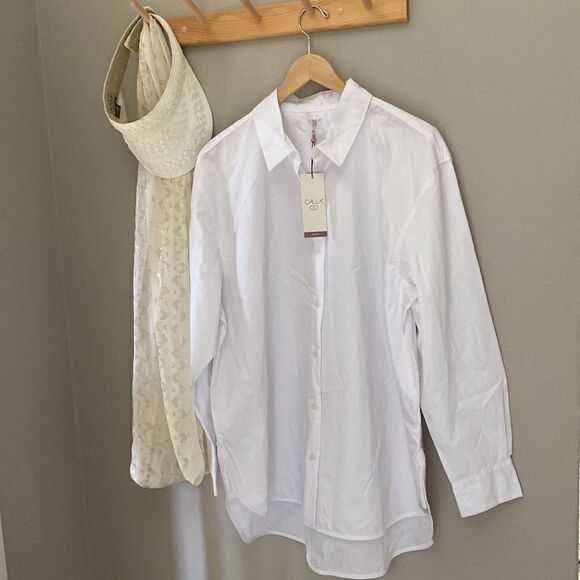 CALIA White Collared Oversized Drop Bottom Shirt/Top - Picture 1 of 11